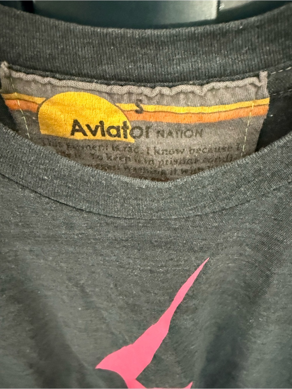 Aviator Nation Charcoal Tee with Hot Pink Lightning Bolt - Picture 3 of 4